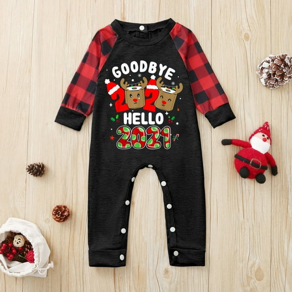 EGNMCR Christmas Pajamas for Family, Classic Plaid Xmas Sleepwear for Christmas Parent-Child Outfit Christmas GoodBye 2020-2021 Print Toddler Baby Jumpsuit Family Pajamas Women Pants