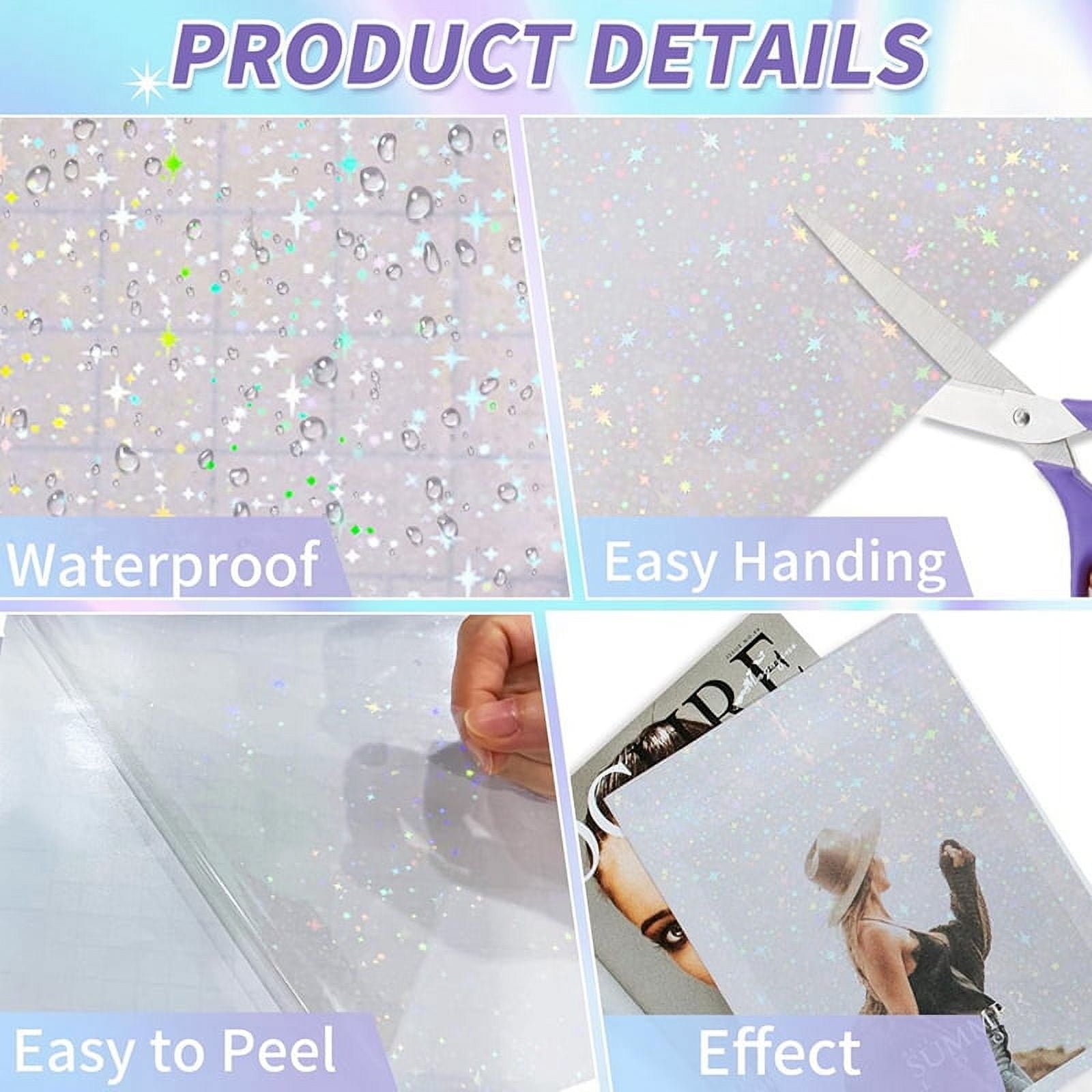 36 Sheets Holographic Sticker Paper,Holographic Laminate Sheets,Clear Vinyl Sticker Sheets,11.7 X 8.3 Inches(Star)