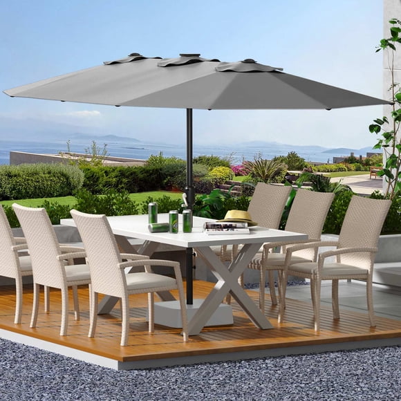 Bingirl 13 FT Double Sided Rectangle Patio Market Umbrella Heavy Duty Waterproof and Windproof Umbrella for Poolside Lawn and Backyard Gray