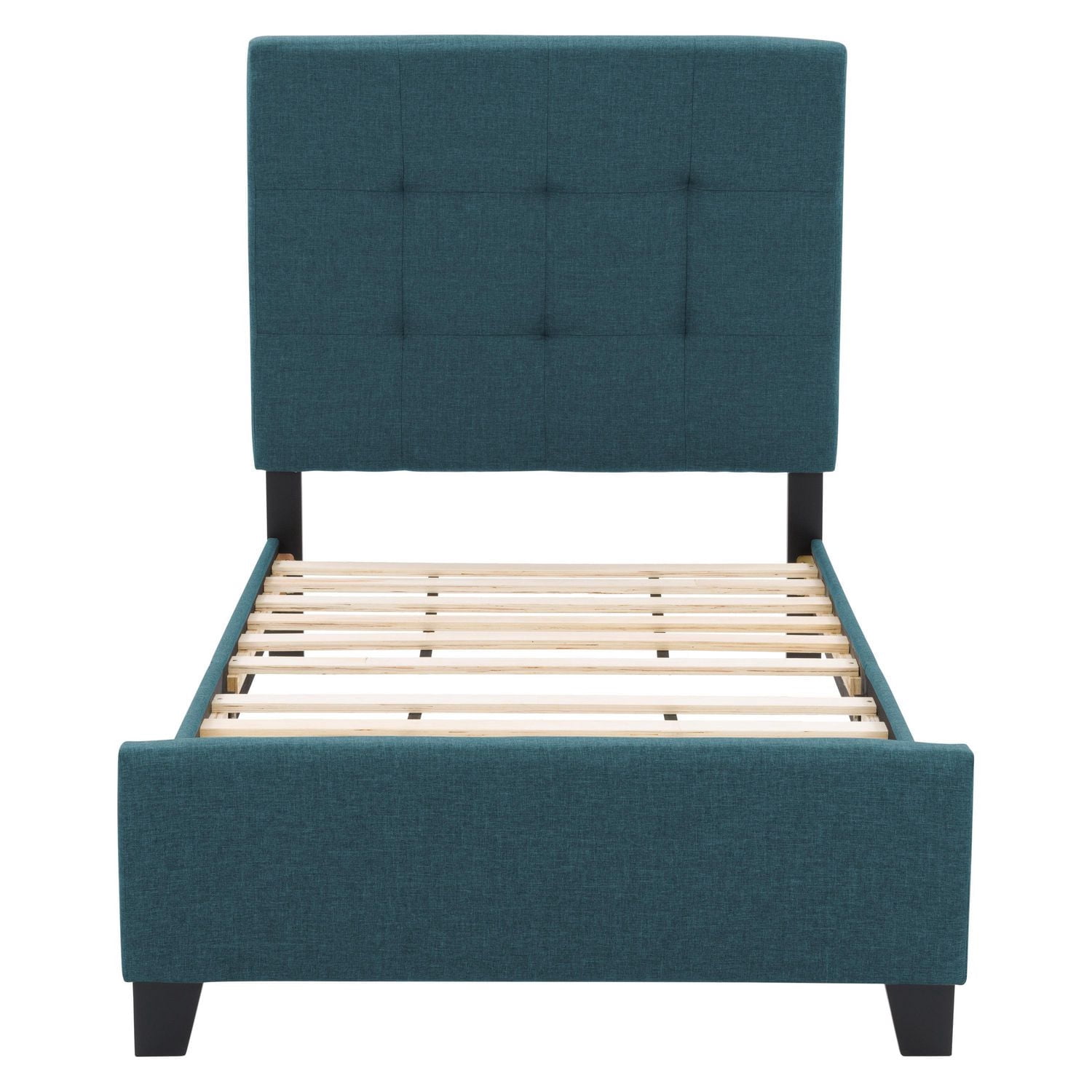 CorLiving Ellery Fabric Upholstered Adult Twin Bed Frame with Slats and Tufted Headboard - No Box Spring Required