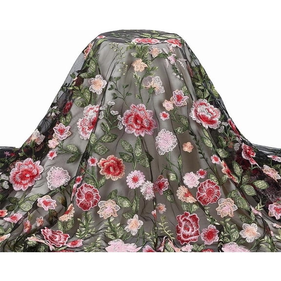 1 Sheet 1 Yard Floral Tulle Fabric 49 inch Flowers Embroidered Mesh Lace Fabric Garment Accessories for Wedding Veils Formal Dress Curtain Home Decor Black