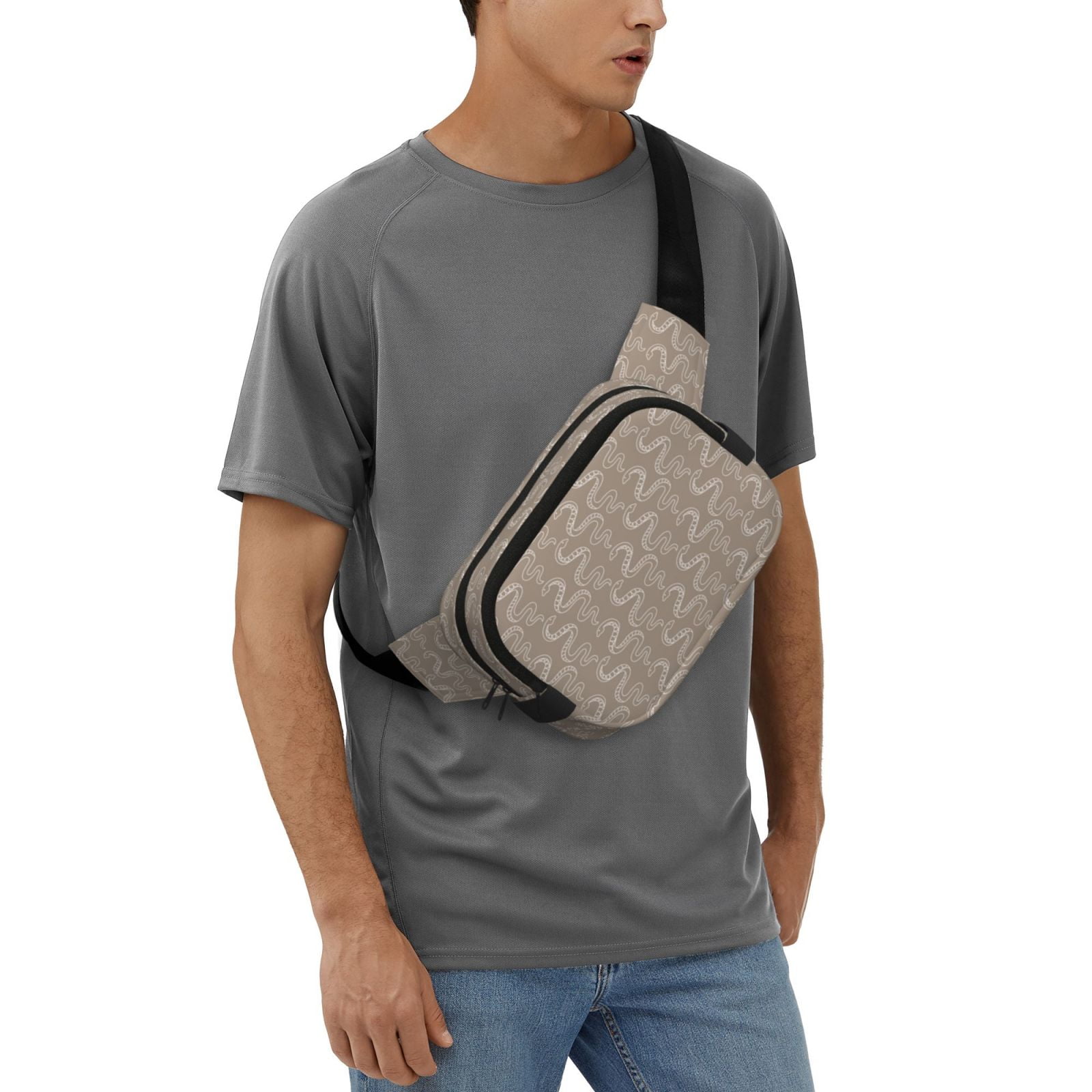 Picia Hand Drawn Snake Print Square Double-Layer Waist Bag Mini Adjustable Waist Belt Bag Exercise Running Travel Hiking
