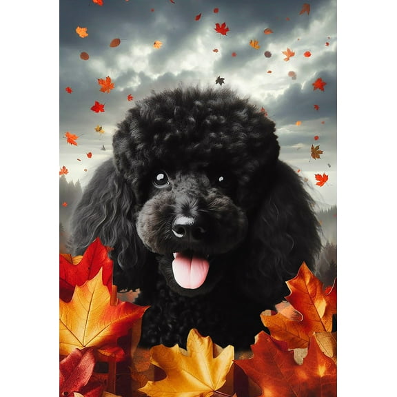 Poodle Black - Best of Breed Fall Leaves Outdoor Garden Flag 12" x 17" Mailbox Flag Dog Flag