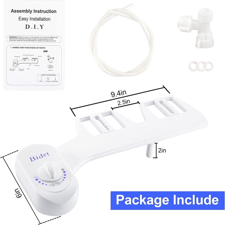 Non-Electric Bidet Toilet Seat Attachment – Cold Water, Self-Cleaning Nozzle, Key Button Control, Adjustable Water Pressure, Easy Install For Standard Toilets