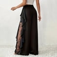 thumbnail image 6 of Ailaofu Women's Solid Wide Leg Dress Trousers, High Waist Ruffle Trim Lace Split Side Casual Bottom, Summer Elegant Pants for Cocktail Party Evening Dating Formal Occasions, 6 of 8