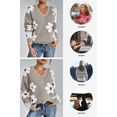 thumbnail image 6 of Women's Oversized V Neck Fuzzy Sweaters Casual Loose Long Sleeve Chunky Knit Pullover Floral Pattern Jumper Tops, 6 of 8