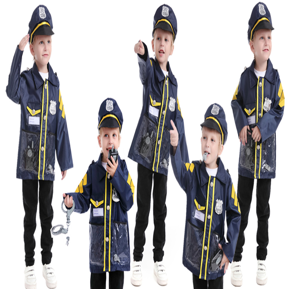 TOPTIE Police Costume for Kids, Role Play Dress-Up Set for 3 - 7 Years Old-Navy Blue-S