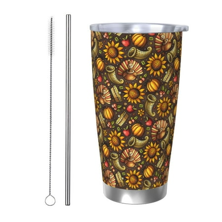 

Lukts Chrysanthemum turkey for 20OZ Car Cup Stainless Steel Direct Drinking Straw Thermos Cup Suitable for Office Travel and Car-Straw Two-piece Set