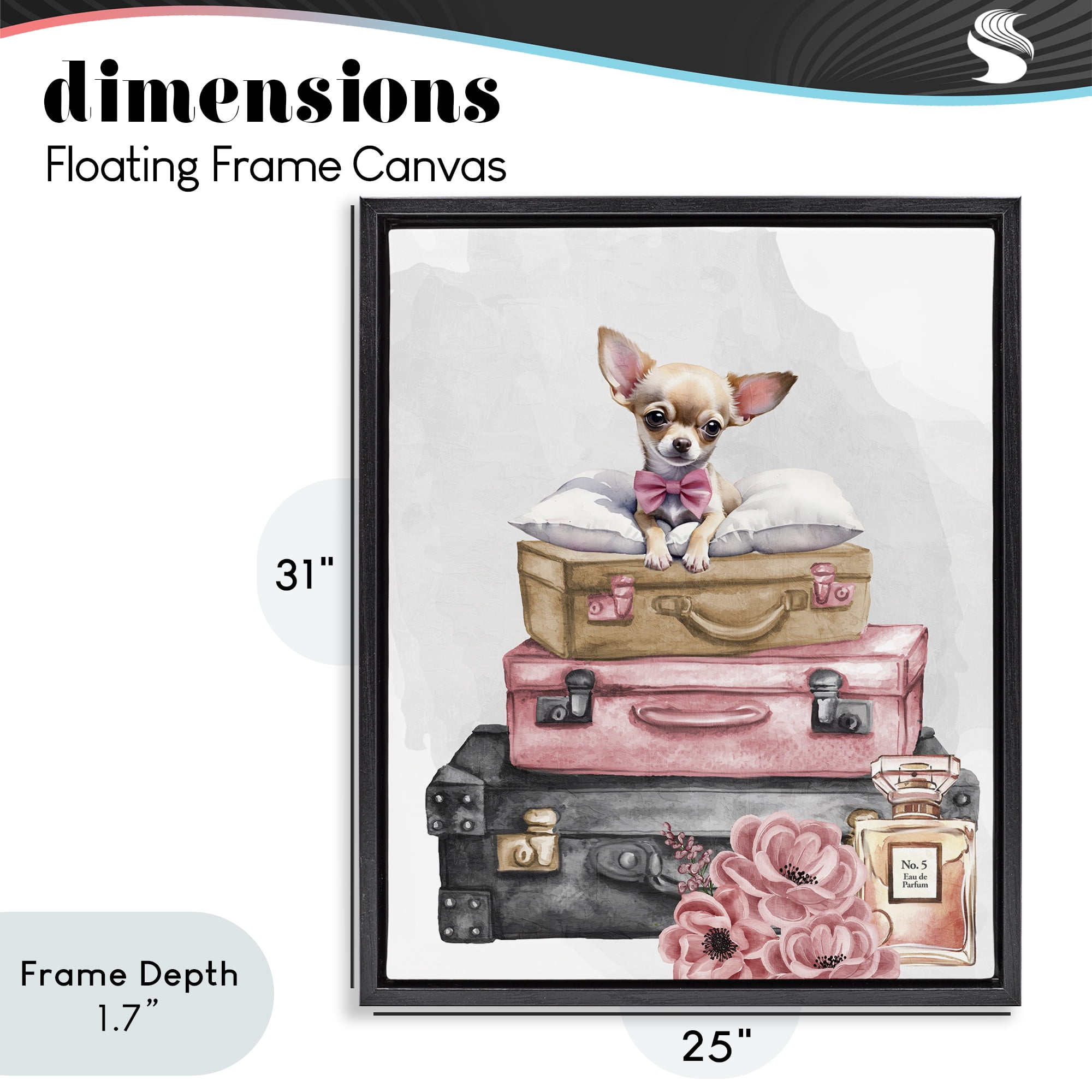 Stupell Industries Trendy Pup Travel Black Framed Floater Canvas Wall Art, design by Kim Allen