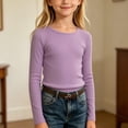 thumbnail image 4 of Maean Girls Long Sleeve Shirts Crewneck Ribbed Casual Stretchy Tops Tees Undershirts for Kids Toddler, 4 of 5