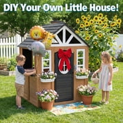 Funride Outdoor Playhouse for Kids, Wooden Playhouse with Doorbell, Phone, and Kitchen Toys, Ages 3 to 8, Wooden