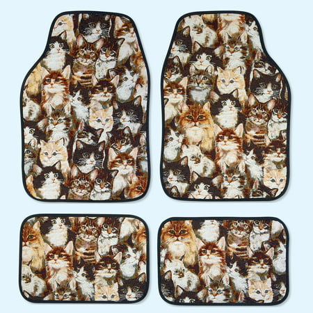 Cat Lover's Car Mats for Front and Back to Keep Car Floors Clean - Set of 4 - Makes a great novelty gift (Best Way To Clean Car Mats)