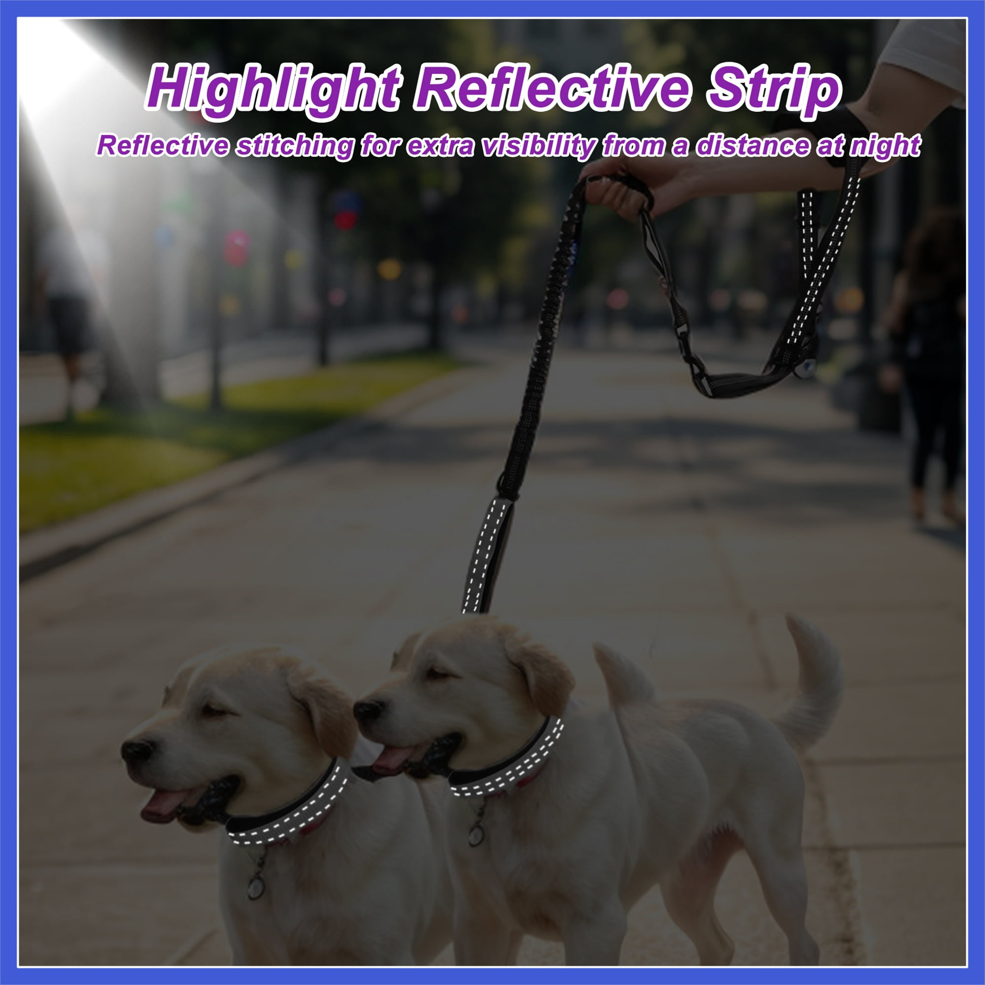 Vocoste Hands Free Dog Leash No Pull Bungee for Two Large Dog Up 330 Ib 6.6-7.6FT Black Gray