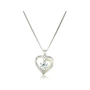 Duet Natural Aquamarine Heart Pendant Necklace with Diamond in Sterling Silver & 14kt Gold, 18"