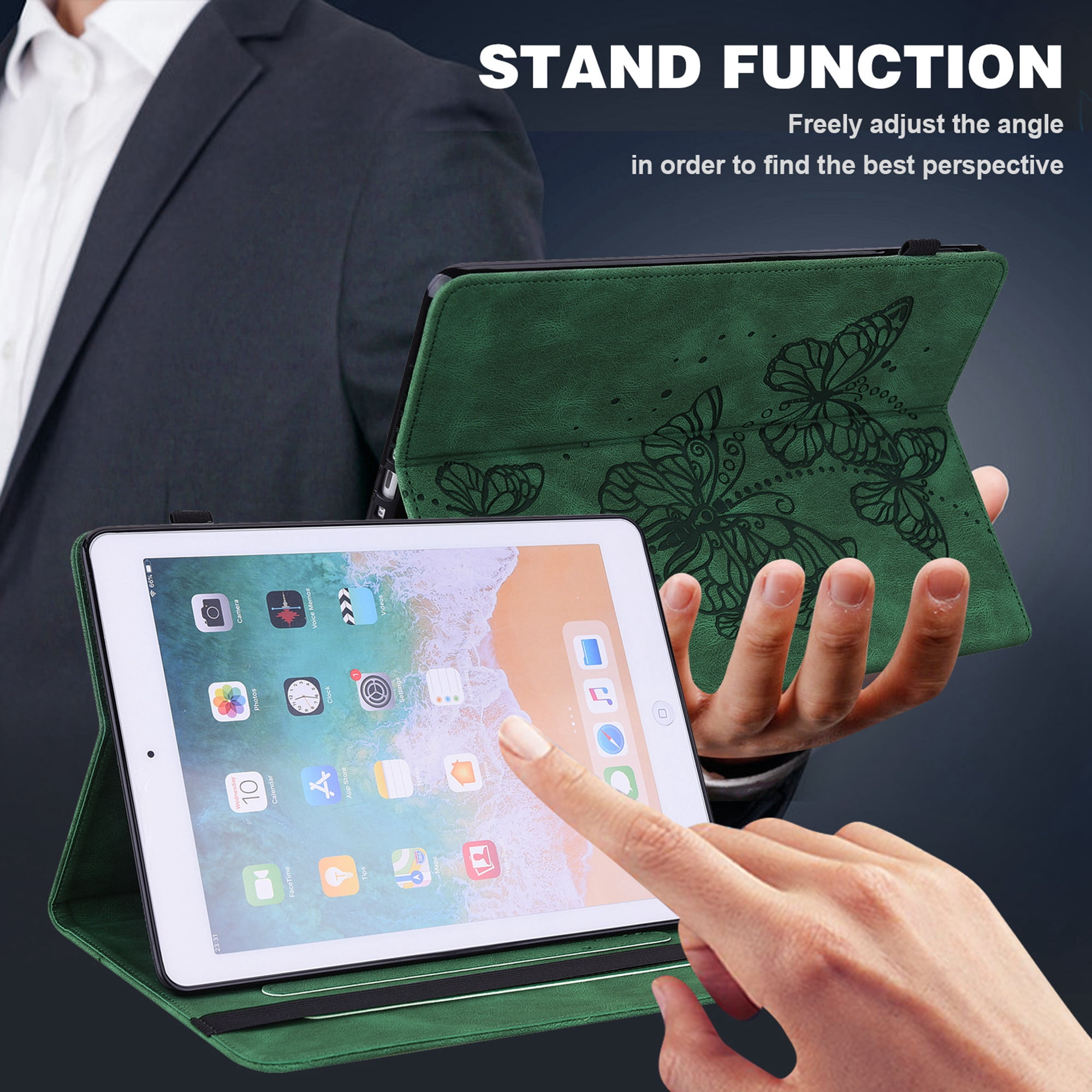 Allytech iPad 10th Gen Case, iPad 10.9" 2022 Case, PU Leather Butterfly Embossed Shockproof Auto Sleep Wake Pencil Holder Kickstand Elastic Band Protective Case Cover for Apple iPad 10th Gen 10.9"