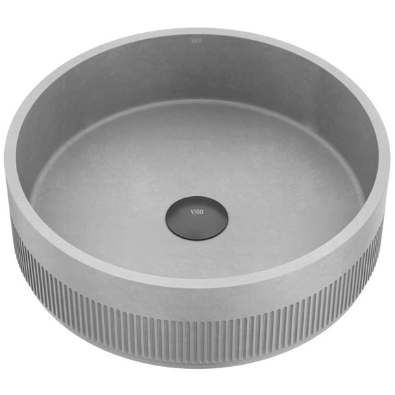 VIGO Cypress Modern Gray Concreto Stone 16 in. L x 16 in. W x 5 in. H Round Fluted Bathroom Vessel Sink