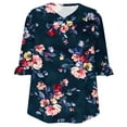 thumbnail image 5 of Ounisa Womens Tops Casual V Neck Shirts Floral Solid Blouse Ruffle Tunics 3/4 Sleeve Tshirt, 5 of 5