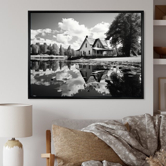 Designart Farm framed wall art decor, Farm framed wall Art, Reflecting on Rural Life at the Farmhouse , Extra large Country black framed wall art, 32x24 inches black frame