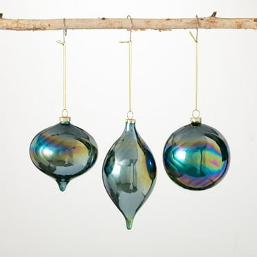 Iridescent Blue Ornament Blue 4.5"H Glass Set of 3