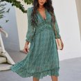 thumbnail image 2 of Women's Spring Summer Dress Deep V 3/4 Long Sleeve Dress Ruffle Hem & Trim, 2 of 2