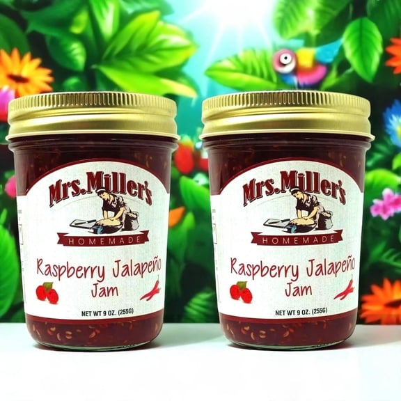 Mrs. Miller's Red Raspberry Jalapeno Jam, 2-pack, 9 oz, Sweet and Spicy, GMO-Free