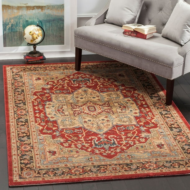 SAFAVIEH Mahal Trecia Traditional Area Rug, Natural/Navy, 3' x 5