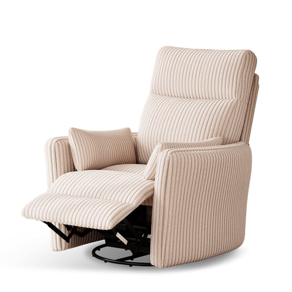 LINSY HOME 360° Swivel Recliner Chair - 34" Accent Chair with Comfortable Arms and Back, Comfy Upholstered Single Sofa Chair for Living Room and Bedroom, Beige Corduroy
