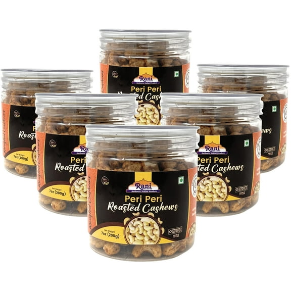 Rani Peri Peri Roasted Cashews 7oz (200g) PET Jar, Pack of 6, Non-Fried, Oil Free ~ All Natural | Vegan | Gluten Friendly | NON-GMO | Kosher | Air Roasted, Crunchy & Flavorful
