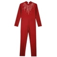 thumbnail image 4 of Kaerm Body de Danse pour Filles avec Strass Manches Longues Unitard Extensible Bordeaux 6, 4 of 6