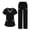 Black, variant on Women's Scrub Set with Side Pockets - Contrast Trim V-Neck Top & Loose Straight Leg Cargo Pants Nursing Uniform