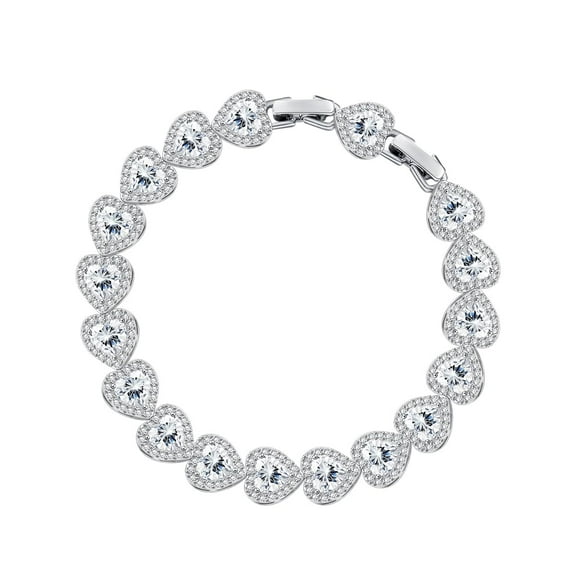 Z ZACHÉ White Gold Plated Heart-Shaped Cubic Zirconia Tennis Bracelet, a Jewelry Gift for Women