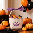 thumbnail image 6 of Sahpxhe Halloween Basket Handheld Bow Embroidered Candy Bag Gift Bags,Pumpkin Ghost Bucket Tote for Trick-Or-Treat,Party Decor and Storage,12.2x6.50in Purple, 6 of 7