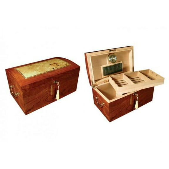 Broadway Arc Shaped Top Cigar Humidor - High Gloss Burl Wood Finish w/ Light Mappa Wood Inlay - Capacity: 150