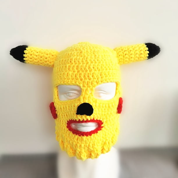 Pikachu, gorro divertido de payaso loco para niños y adultos tejido a mano, gorro divertido tejido a mano, gorro de Pikachu lindo personalizado, gorro divertido, gorro de Navidad de Halloween(A)