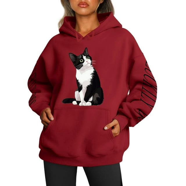 WEAIXIMIUNG Robe Sweat Femme Manches Courtes Imprimé Chat et Chien Décontracté à Capuche pour Détente