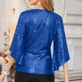 thumbnail image 4 of JGNGSHN Womens Sparkly Sequin Tops Dressy 3/4 Sleeve V Neck Wrap Shimmer Glitter Blouse for Evening Party Club Cocktail Royal Blue S, 4 of 7