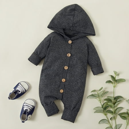 

PatPat Newborn Baby Boy Girl Hooded Romper Unisex Infants Outfit Button up Jumpsuits Long Sleeve One Piece Hoodie Onesie Playsuit Fall Clothes 0-12month