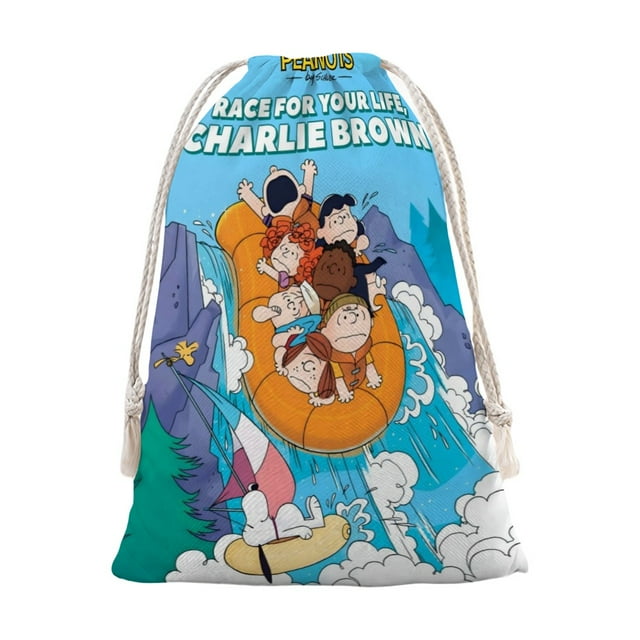 ¡Corre, Charlie Brown! Bolsa de regalo con cierre de cinta navideño para decoración de Navidad,50cm×80cm.