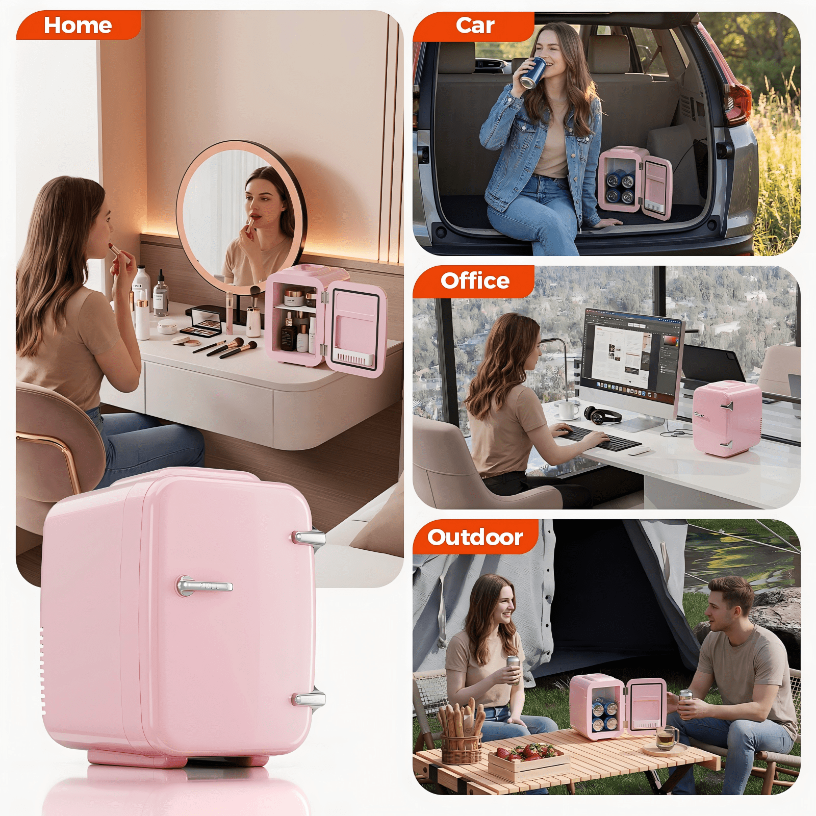 Mini Fridge, 4 Liter/6 Can Mini Makeup Fridge, 110V AC/ 12V DC Portable Thermoelectric Cooler&Warmer for Skincare, Drink, Cosmetic, Medicine, Small fridge for Bedroom, Office, Dorm, Car, Pink