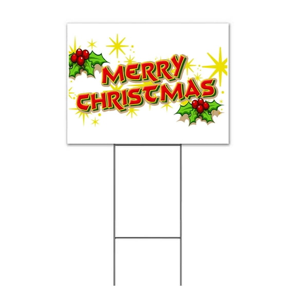 Merry Christmas (18" x 24") Yard Sign, Includes Metal Step Stake