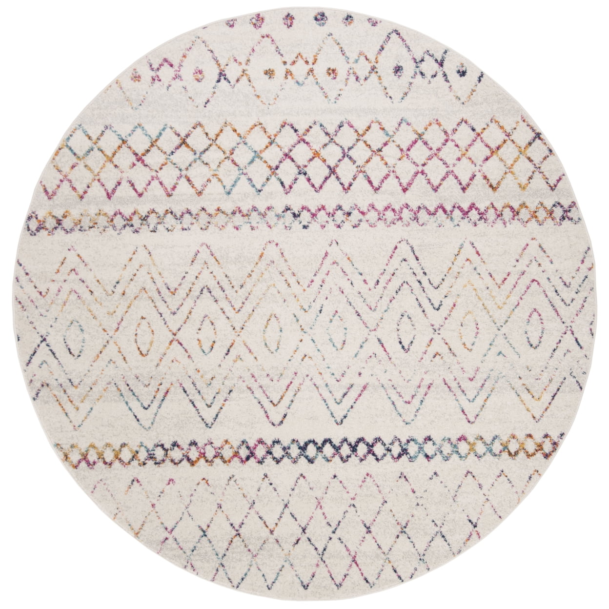 SAFAVIEH Madison Hannah Geometric Area Rug, Ivory/Fuchsia, 5' x 5' Square