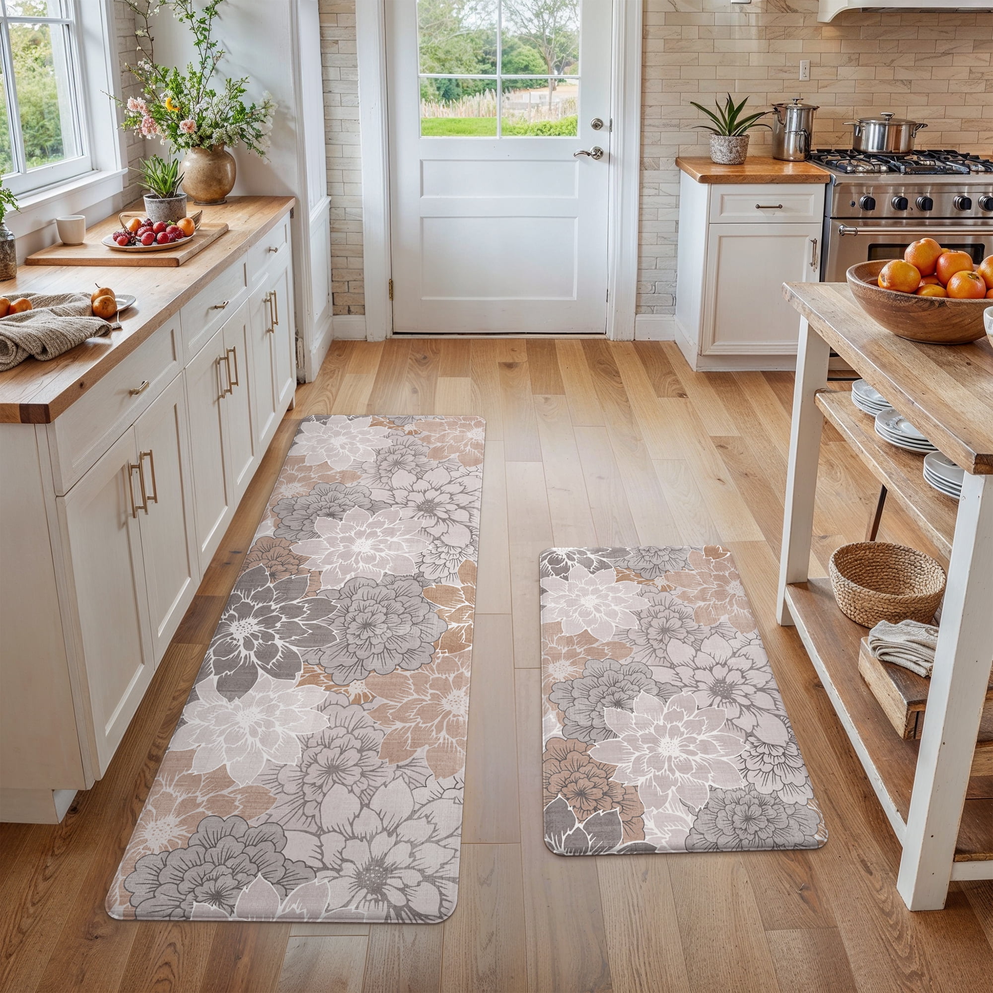 KUETH Kitchen Mats for Floor, Kitchen Rug with Anti Fatigue, Non Slip Washable Kitchen Rug, Set of 2 Kitchen Mat 17"x47"+17"x30", Runner Rug with Waterproof for Bathroon and Bedroom