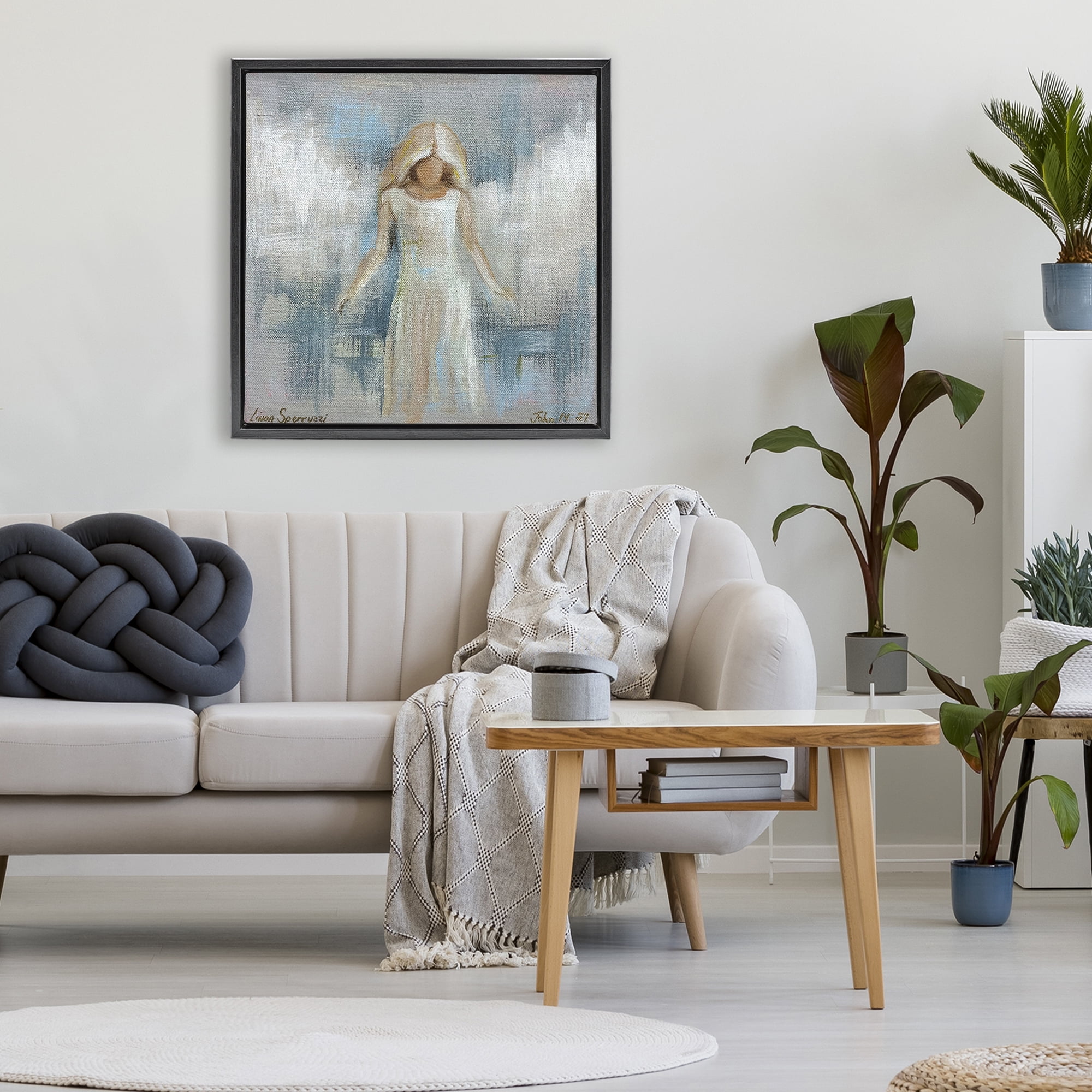 Stupell Industries Ethereal Peace Angel Black Framed Floater Canvas Wall Art, design by Linda Sperruzzi