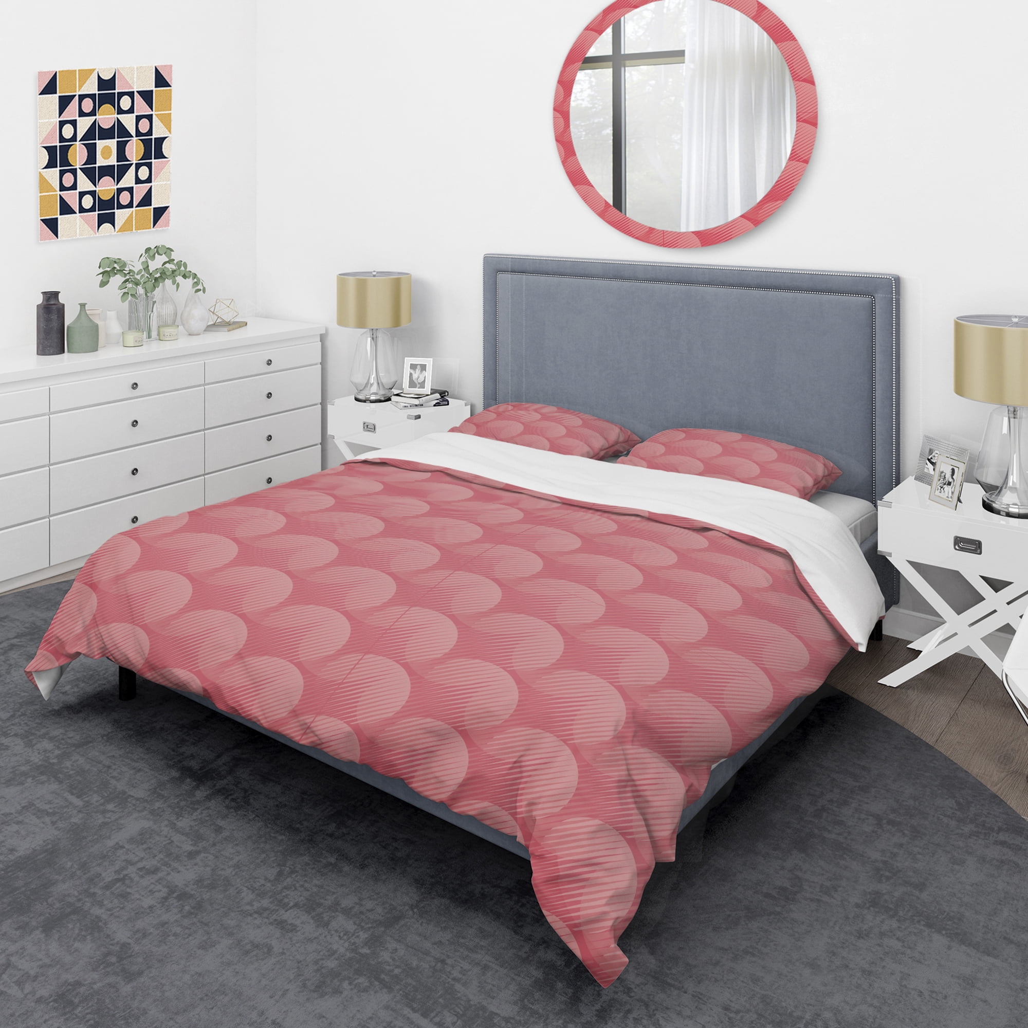 Designart 'Coral Round Geometrical ' Mid-Century Modern Duvet Cover Set