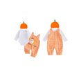 thumbnail image 2 of RUINIXCW Newborn Baby Boy My First Halloween Outfit Infant Boy Fall Winter Clothes Long Sleeve Romper Plaid Overalls Pants Pumpkin Hat 3 Piece Set, 2 of 10