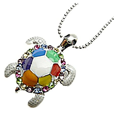 Hawaiian Honu Turtle Pendant - HAWAIIAN HONU TURTLE CRYSTALS NECKLACE-Multi Color