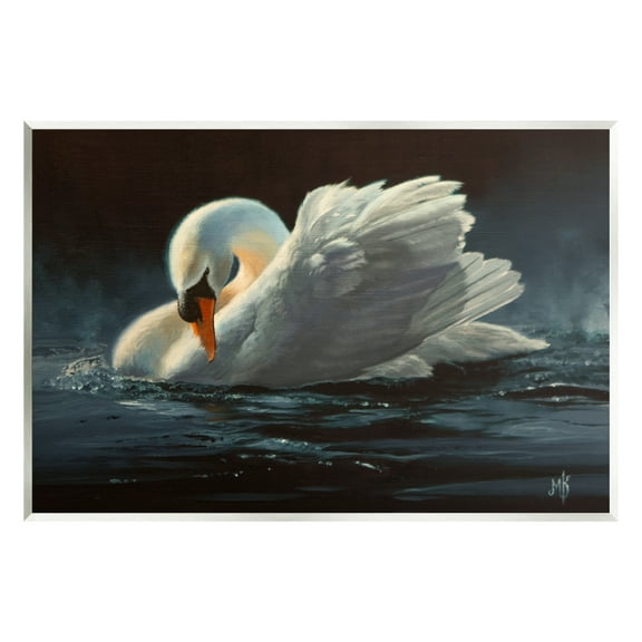 Stupell Industries Moonlit Swan Painting Animals & Insects Painting Unframed Art Print Wall Art, 15 x 10