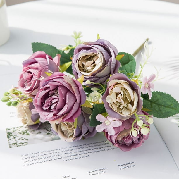 Jarrón de flores artificiales para decoración del hogar, accesorios para álbum de recortes de boda, caja de dulces de peonía, arreglo de ramo de rosas de seda navideña