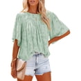 thumbnail image 1 of Uhndy Women's Blouses Crewneck Lace Bell Sleeve Shirts Elegant Casual Loose Summer Babydoll Shirt Tops Green M, 1 of 5