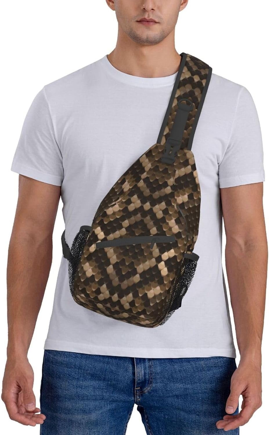 Snakeskin Stripe Pattern Sling Bag Crossbody Hiking Travel Chest Bags Backpack Shoulder Daypack for Women Men